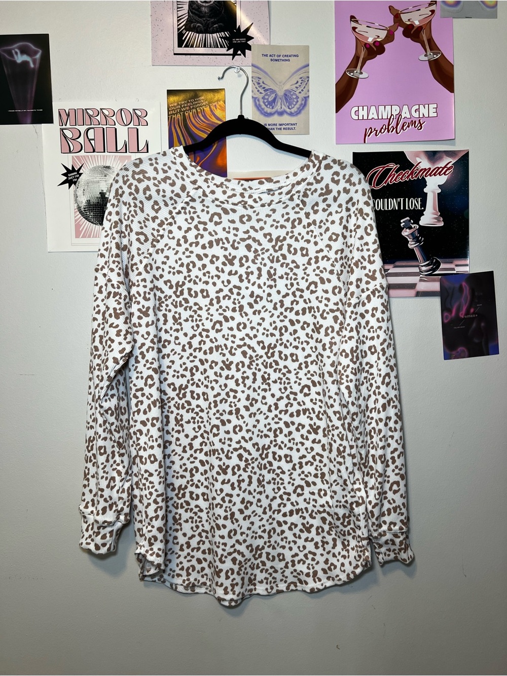 LuLaRoe Erin White Long Sleeve Tee with Leopard Print